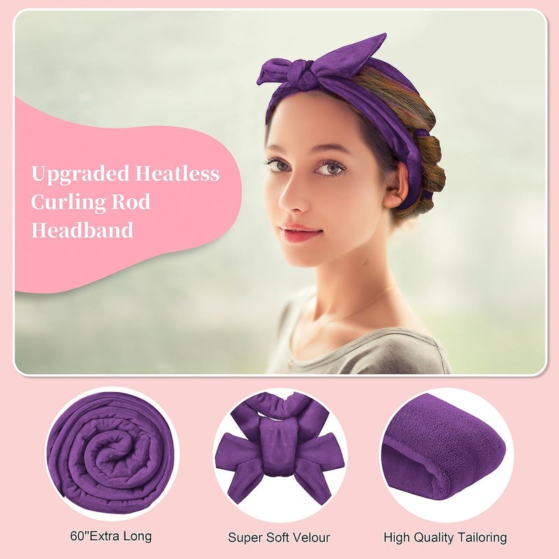 Flylipu Heatless Curling Rod Headband, Upgraded 60' Extra Long Soft Velvet Hair Curlers to Sleep In, No Heat Curls for Most Hair Types, Includes Directions (Purple, 1 Count) - Image 2